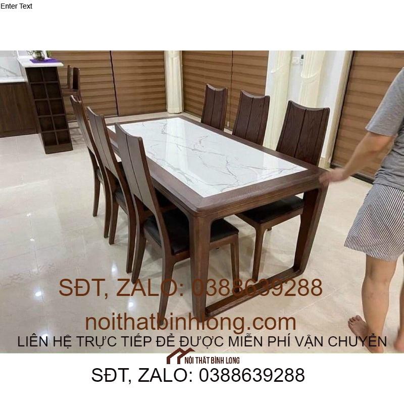 bàn ăn mặt đá mẫu mới 6 ghế gỗ sồi cao cấp