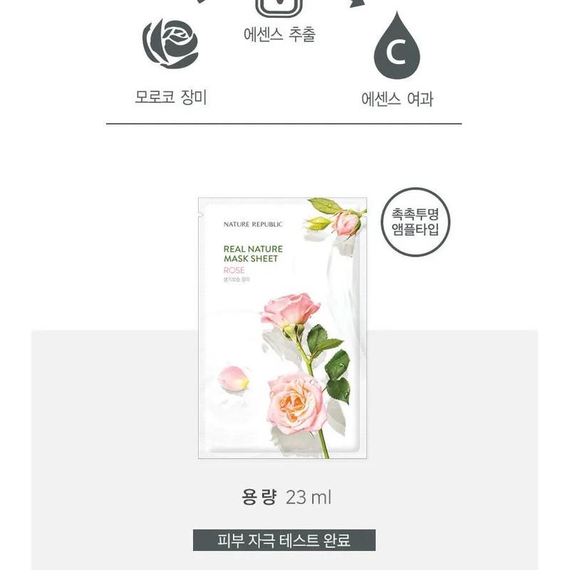 Mặt Nạ Giấy Cấp Ẩm, Dưỡng Trắng Da Nature Republic Real Nature Mask Sheet 23ml - Rose