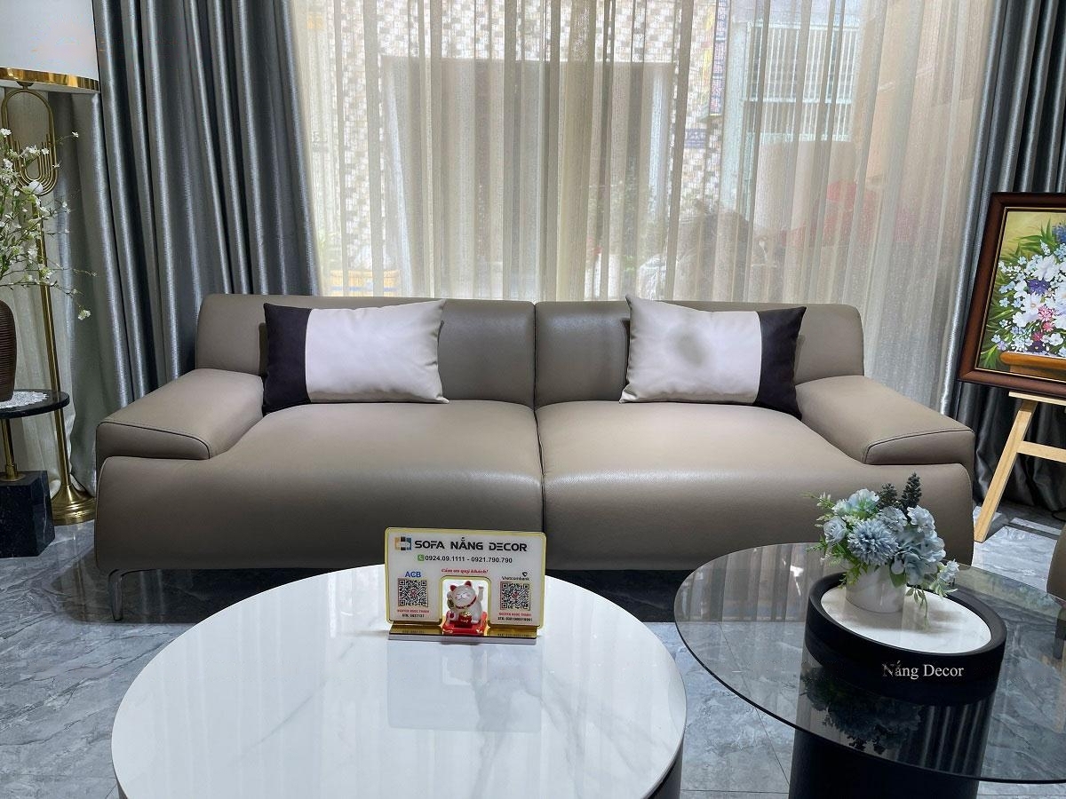 Combo ghế sofa băng da bò Italy Juno sofa màu xám cafe SFBCT24 2m2 /1m6 hàng cao cấp chuẩn da bò nhập khẩu Ý