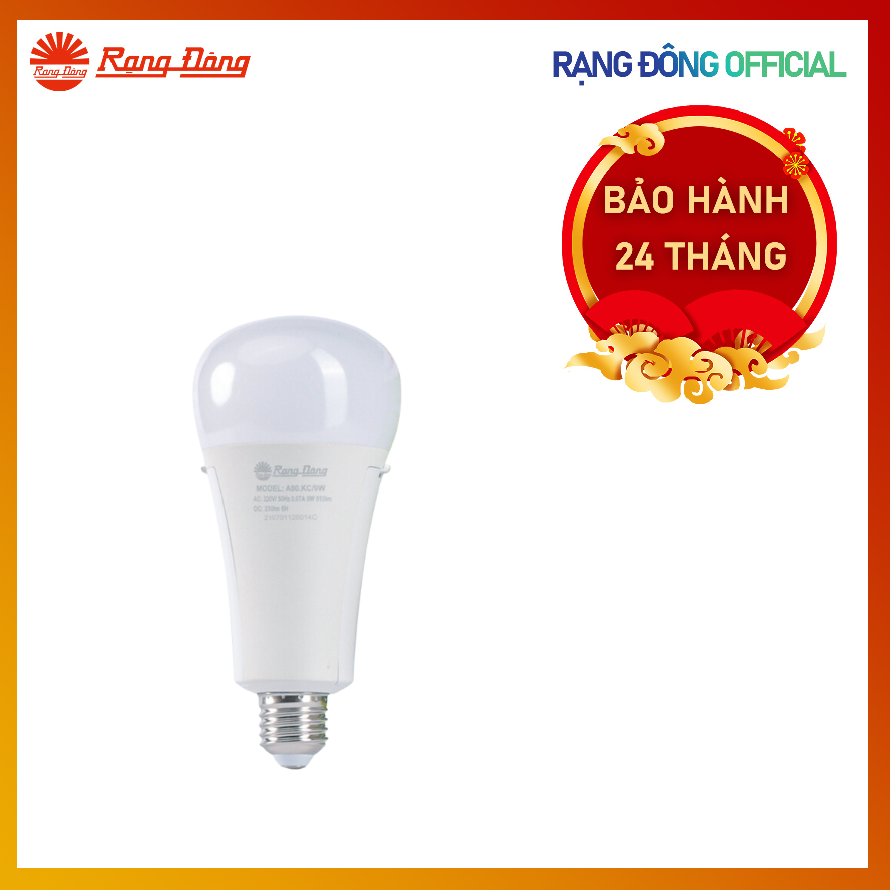 Đèn LED Bulb lưu điện, tích điện Rạng Đông Model: A80.KC/9W, tích điện, có quai treo, tiện lợi mang đi du lịch