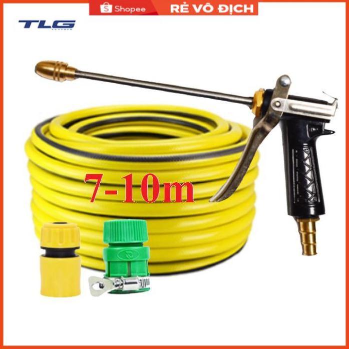 Bộ dây vòi xịt nước rửa xe, tưới cây . tăng áp 3 lần, loại 7m,10m 206318 đầu đồng, cút, nối PE