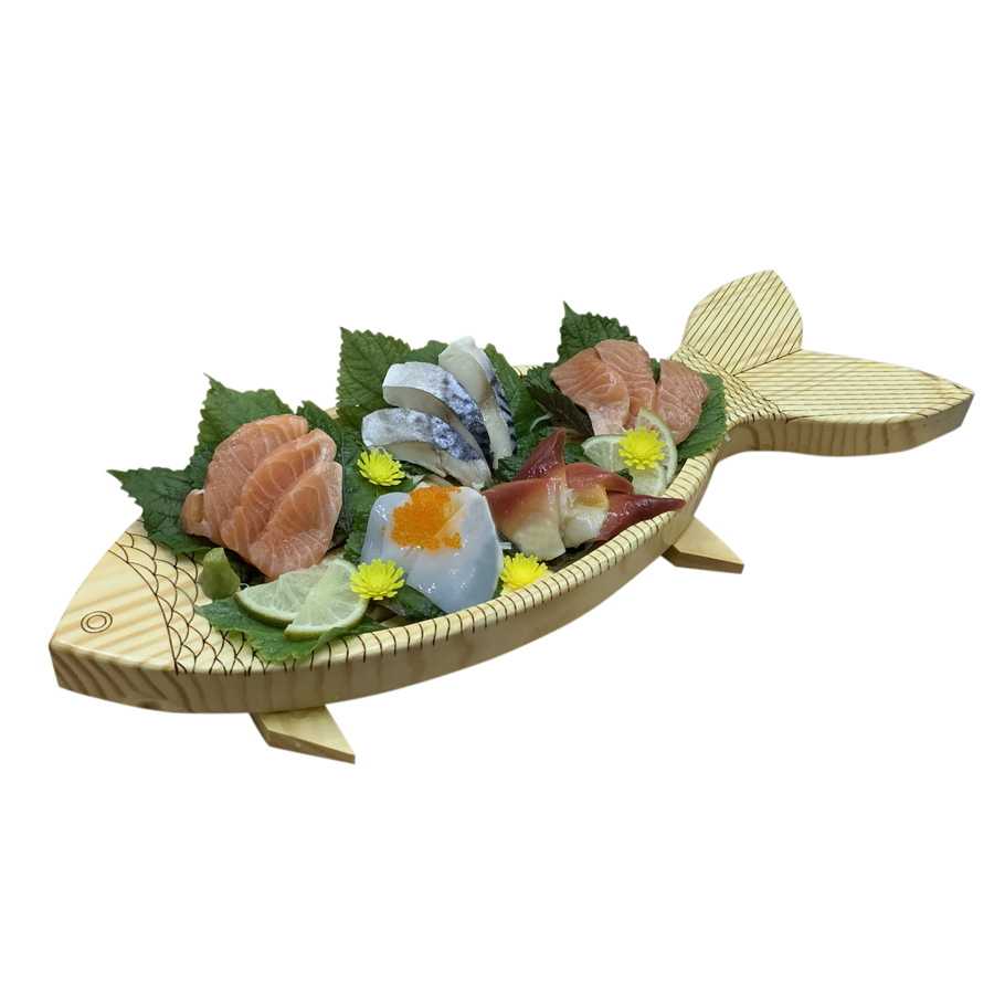 Khay Gỗ Trang Trí Sushi & Sashimi Nhật Bản - Hình Con Cá - Dài 50cm