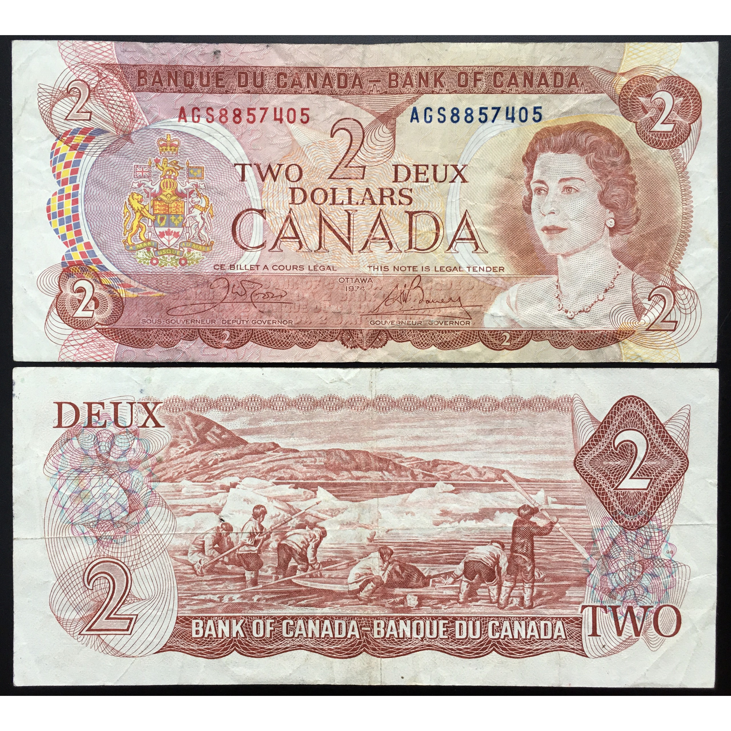 TIỀN XƯA CANADA 2 DOLLARS 1974 CHẤT LƯỢNG CŨ [TIỀN XƯA SƯU TẦM]