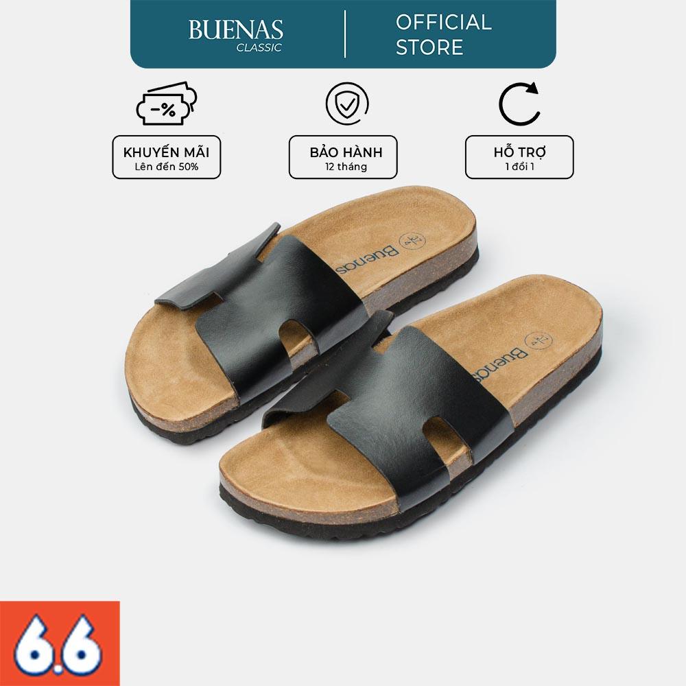Dép đế trấu nam nữ unisex birken quai ngang Buenas - BU05 đen