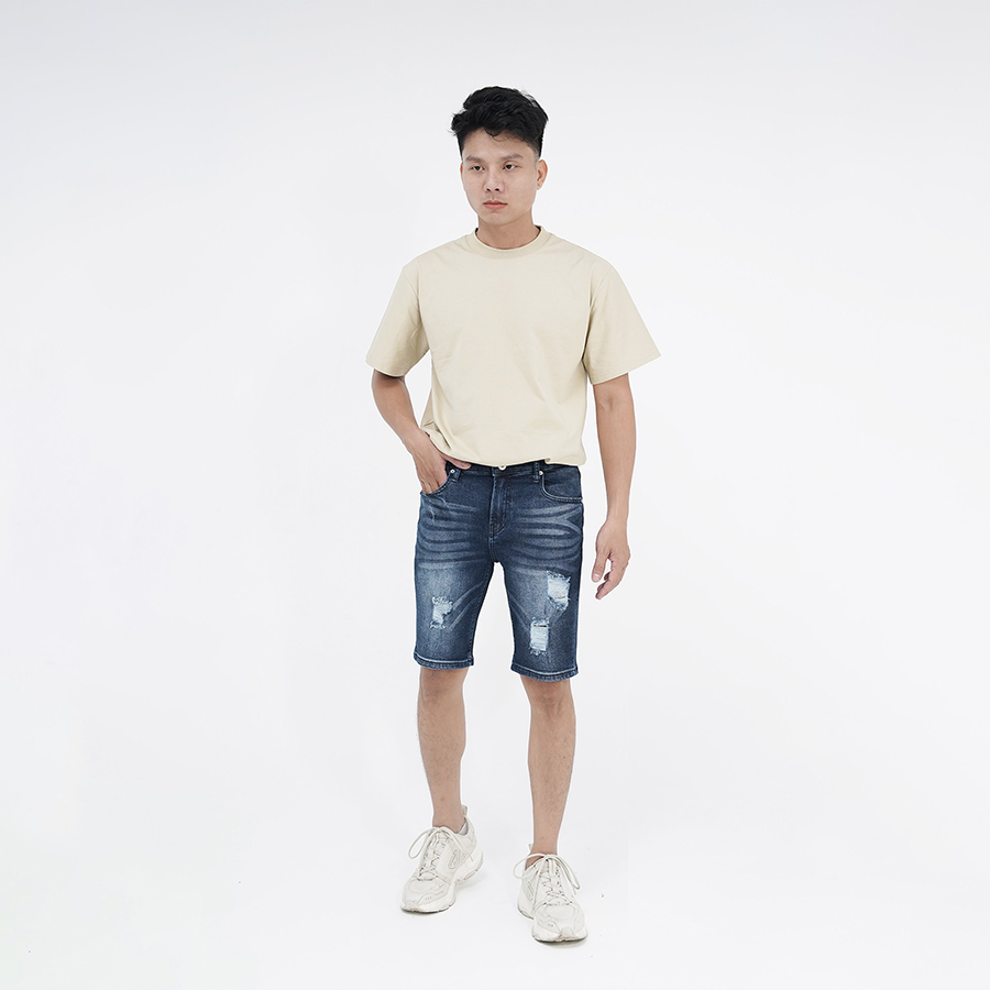 Quần Short Jeans Nam Rách Cao Cấp HUNTER -RAYS Form Slimfit Thun Màu Xanh S57