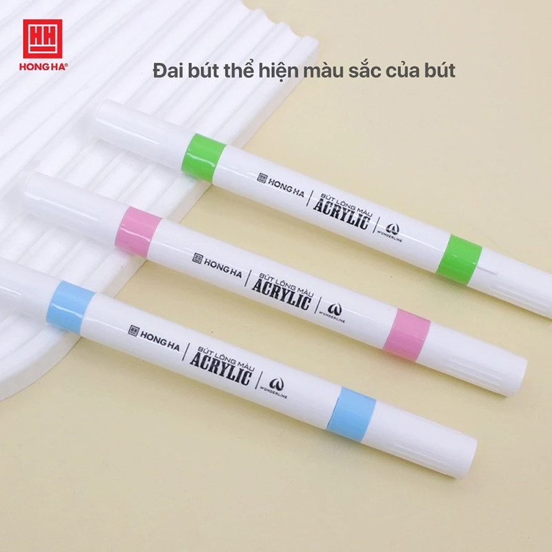 Bút lông màu Acrylic 2 đầu Hồng Hà tô trên mọi chất liệu (12/24/36 màu) - 8145 / 8146 / 8147