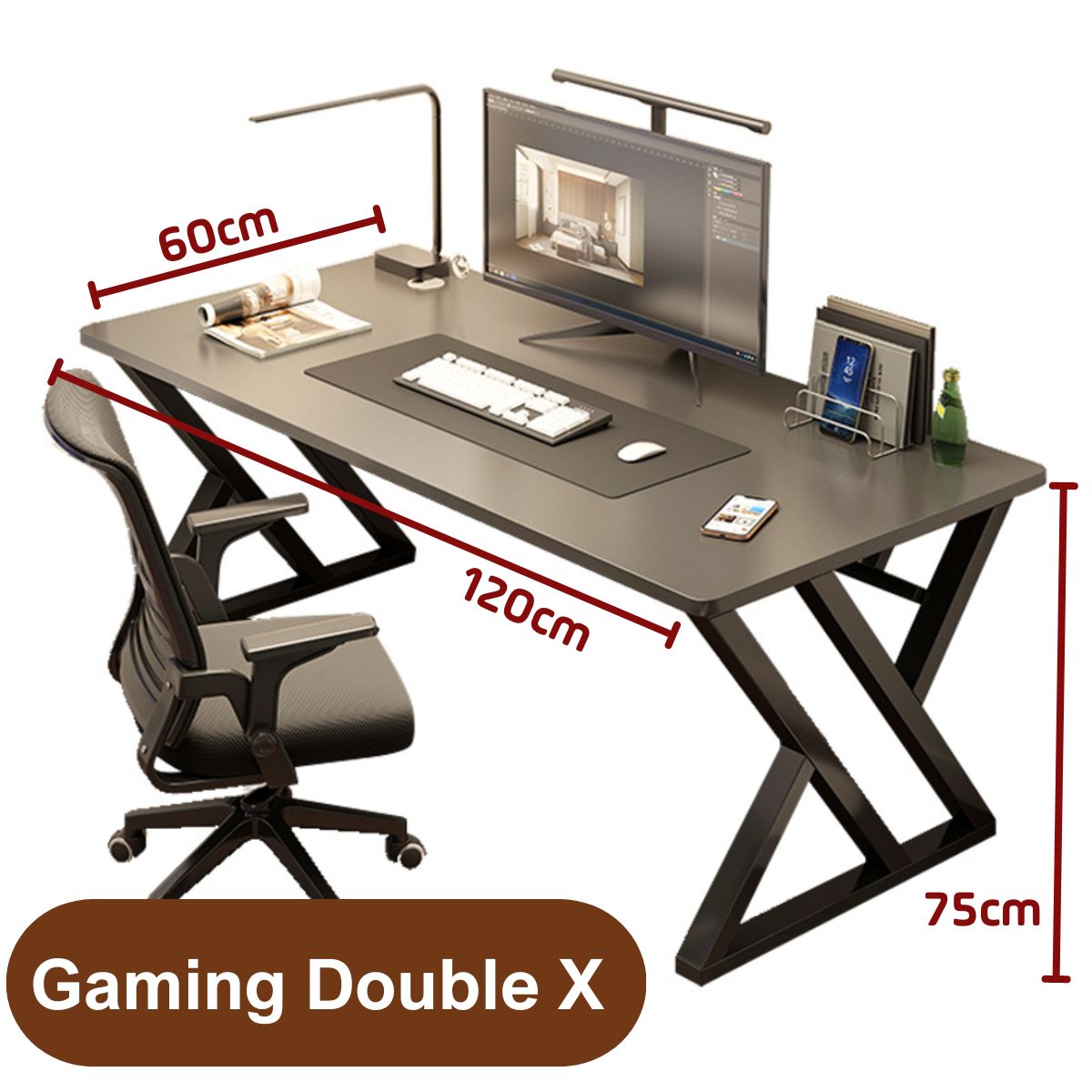 Bàn học, bàn làm việc Gaming chân chữ K cao cấp đầy đủ phụ kiện, Bàn Gaming chân Double X thiết kế hiện đại kiên cố vững chắc 2 màu trắng và đen