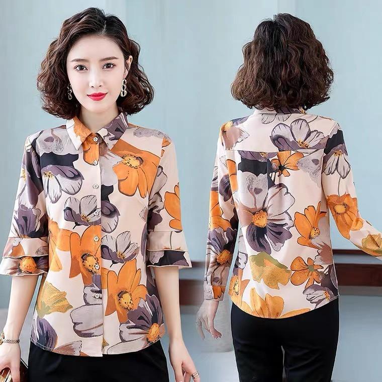 Áo sơ mi nữ hoa tay lỡ chất lụa đẹp