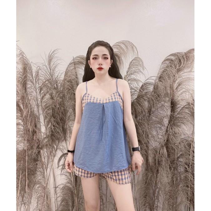 Bộ đũi pha kẻ - áo 2 dây , cộc - hàng đẹp