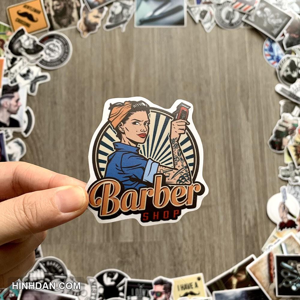 Sticker BARBER SHOP - dán trang trí tiệm tóc nam, cửa hàng cắt tóc nam - Chất Liệu PVC Cán Màng Chất Lượng Cao Chống Nước, Chống Nắng, Không Bong Tróc Phai Màu