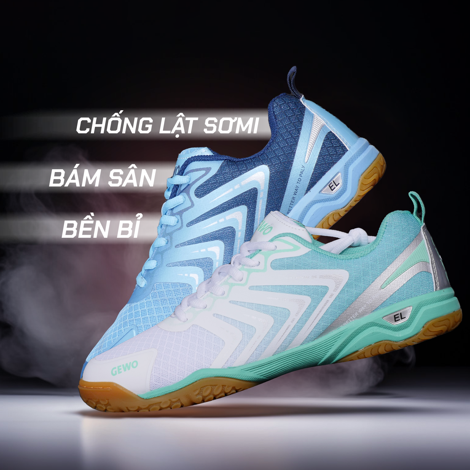 Giày Bóng Bàn Xanh Biển , Xanh Lá Nhạt -- Đế Nhựa Cao Su Siêu Bám , Chống Trơn Siêu Đỉnh