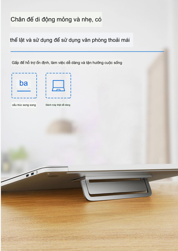 Đế giữ laptop gấp gọn tản nhiệt tốt cho laptop giữ tư thế làm việc đúng MTec Design nhôm nguyên khối