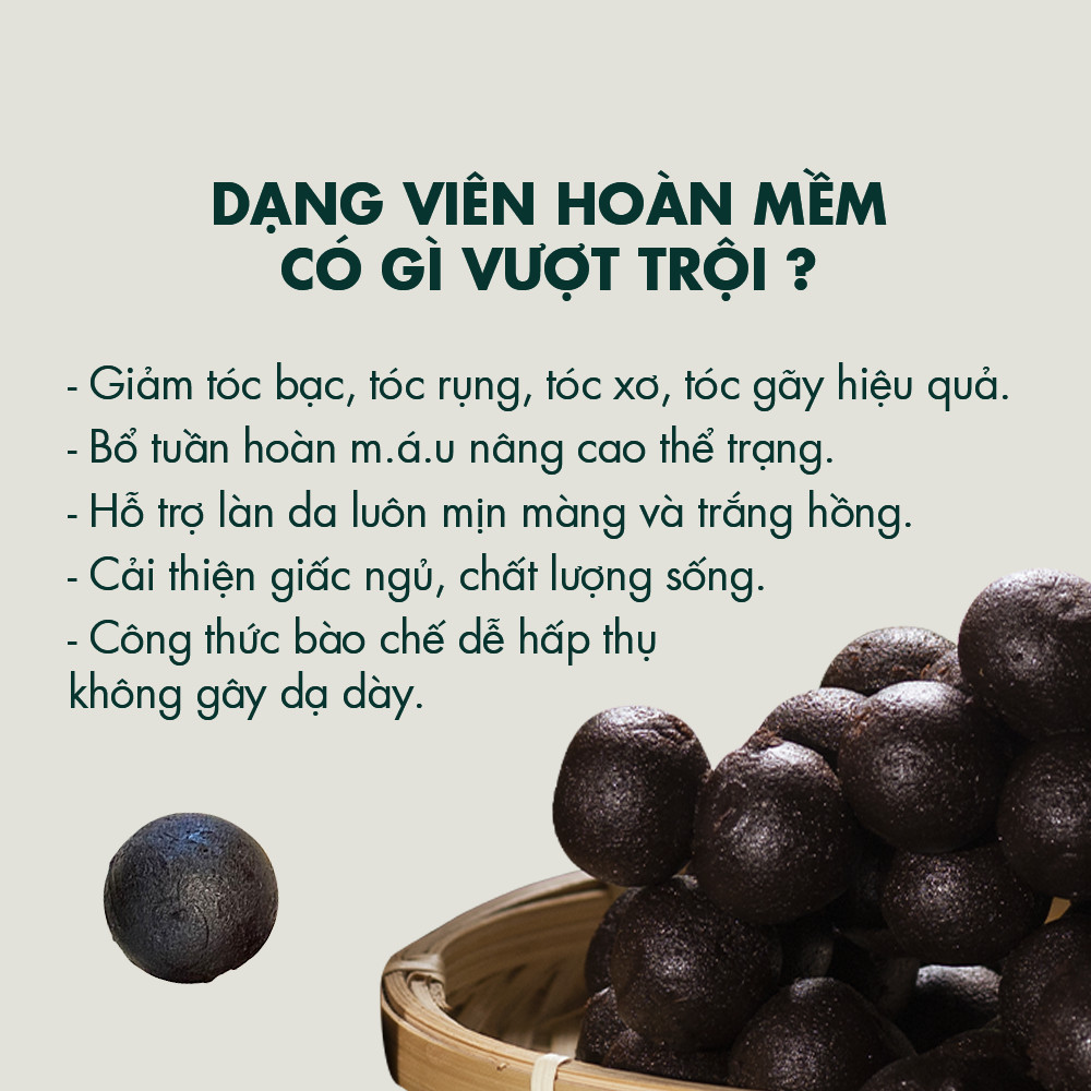 Hà thủ ô đỏ lâu năm, Viên Hoàn mềm hỗ trợ giảm tóc bạc, giảm rụng tóc, kích thích mọc tóc, tăng cường sức khoẻ - Hộp 60 viên