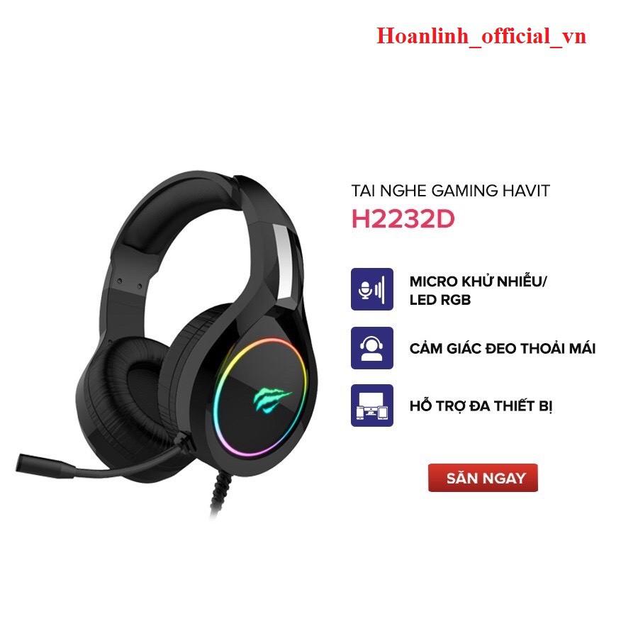 Tai Nghe Gaming Havit H2232D - Micro Lọc Âm Cùng Đèn LED RGB - Tương Thích Với PC/ PS4/ XBOX/ Điện Thoại/ Máy Tính Bảng - Hàng Chính Hãng