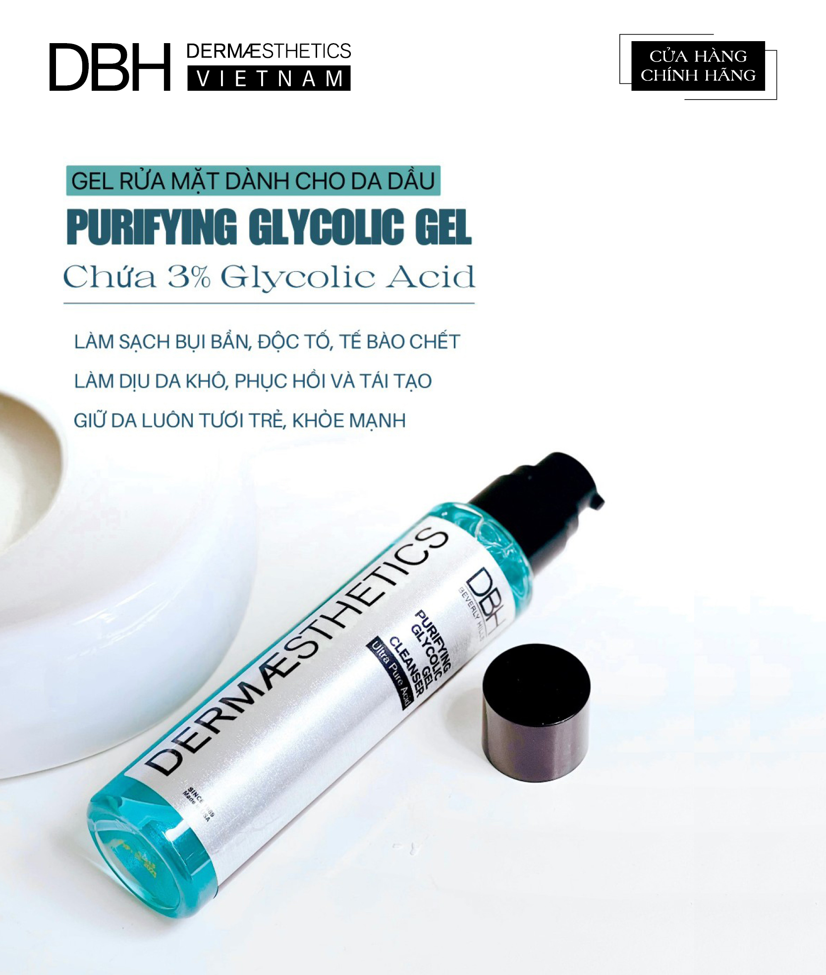 SỮA RỬA MẶT DẠNG GEL DÀNH CHO DA DẦU PURIFYING GLYCOLIC GEL CLEANSER DBH 180ML
