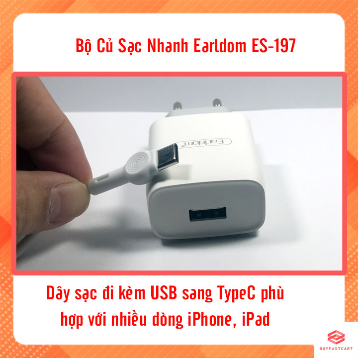 Bộ sạc nhanh type c 2.1A Earldom ES-197 kèm dây - Hàng chính hãng