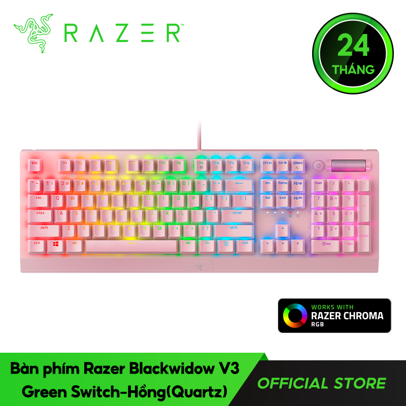 Bàn phím Razer Blackwidow V3-Green Switch-Hồng(Quartz)_RZ03-03541800-R3M1- HÀNG CHÍNH HÃNG