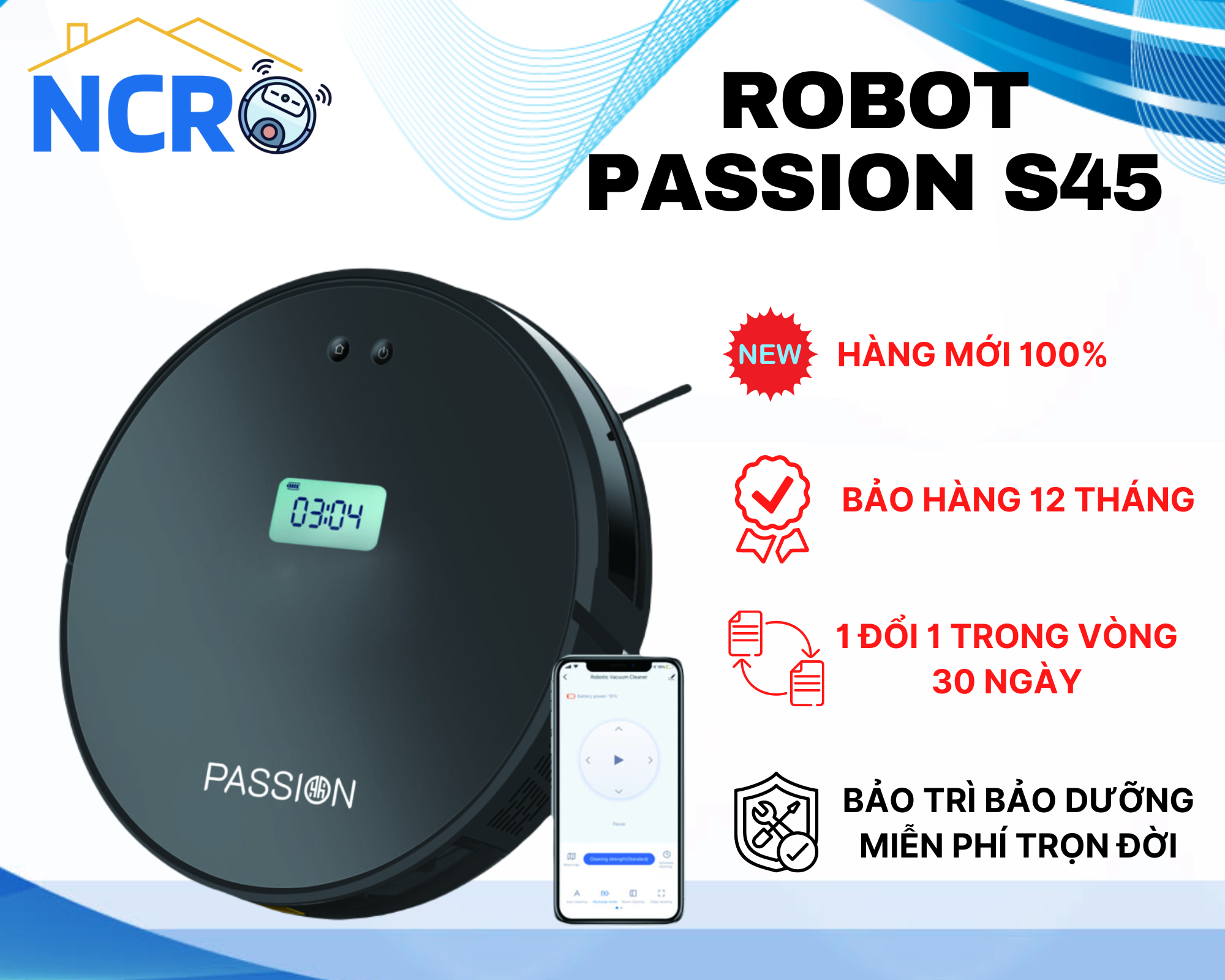 Passion S45 Robot hút bụi và lau nhà thông minh//Sản xuất CN ONSON//Lực hút 3000 Pa//Bản quốc tế//Hàng chính hãng//Điều khiển app và báo giọng nói Tiếng Việt//Tiện lợi, dễ sử dụng