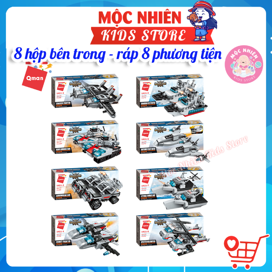 Đồ chơi lắp ráp, xếp hình tàu chiến Qman 1411 cho bé trai - Tàu tuần dương biển (700 mảnh ghép)