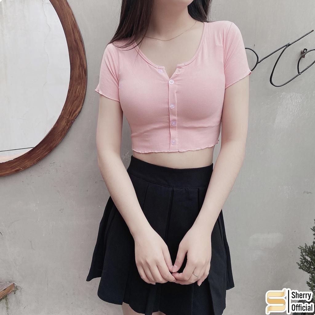 ÁO CROPTOP LEN TĂM NÚT THẬT