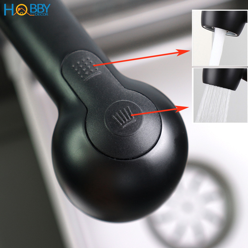 Vòi rửa chén nóng lạnh đầu xả dây rút Hobby Home Decor VDR5 Inox 304 sơn đen