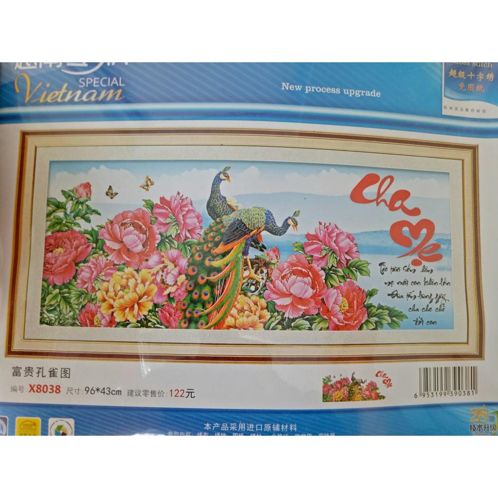 Tranh thêu chữ thập Ơn Cha Mẹ ( chưa thêu)-X8038