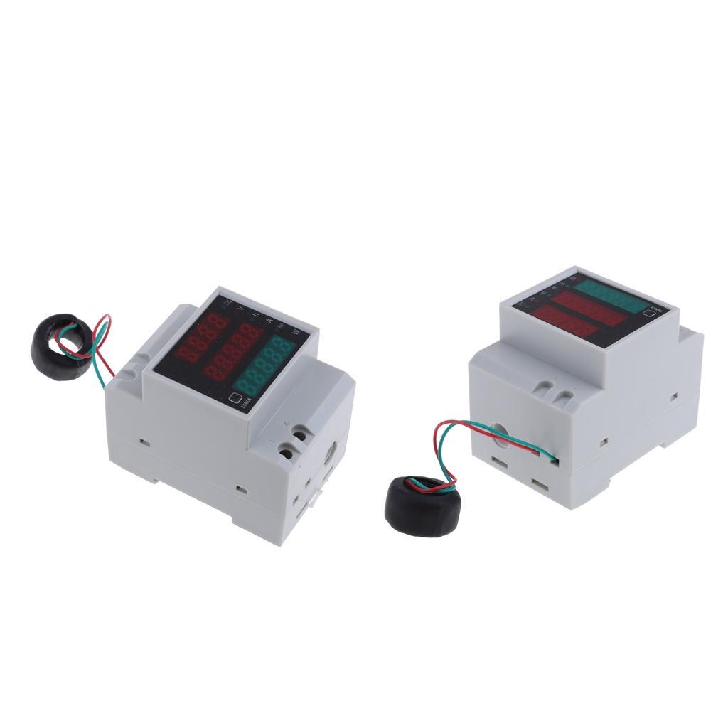 2pcs 80-300V D52-2047 LED Digital Din Rail Voltage Power Ammeter Voltmeter
