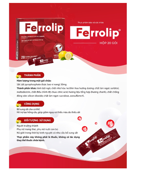 Sắt Bột Buccal Tan Ngay Trong Miệng Ferrolip Hộp 20 gói giành cho người thiếu máu đặc biệt các mẹ sau sinh
