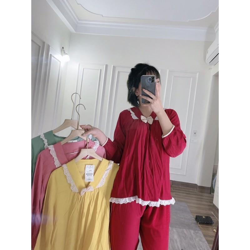 Bộ mặc nhà ren nơ cổ phom rộng dễ mặc