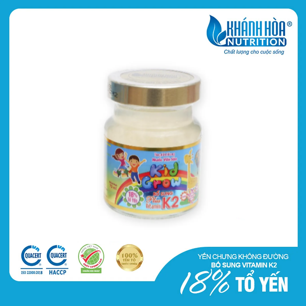 Thực phẩm bổ sung nước Yến Sào Kidgrow 18% Tổ yến Bổ Sung Vitamin K2 Khánh Hòa Nutrition - Lọ 70ml