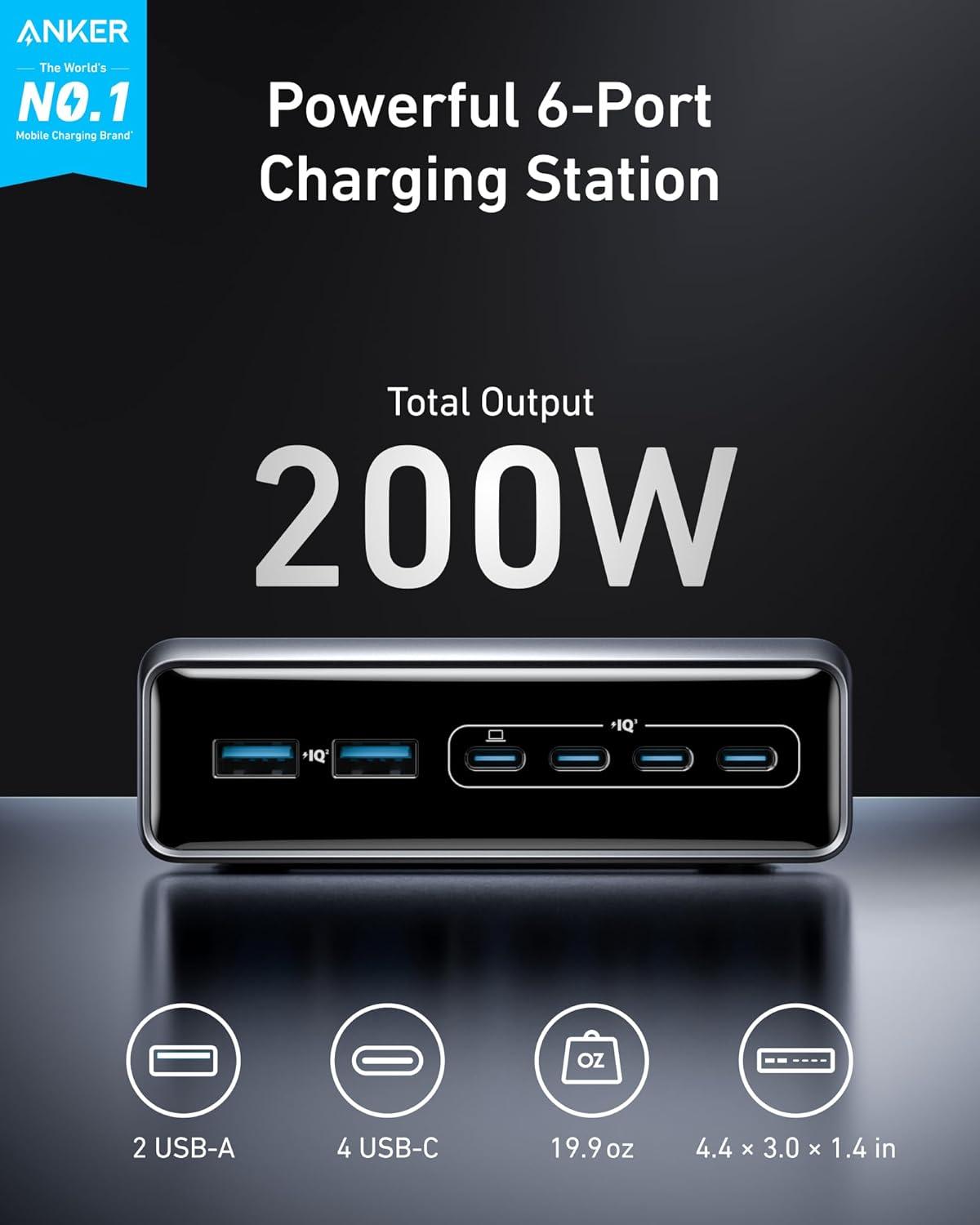 Củ sạc Anker Prime 4C2A 200W Đen (Black) A2683 - Hàng Chính Hãng