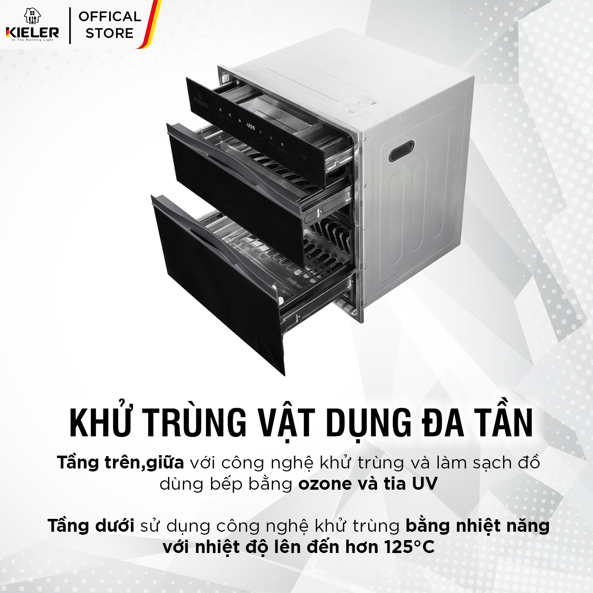 Tủ tiệt trùng âm tường Kieler KL-TA595 công nghệ khử trùng, làm sạch đồ dùng bếp bằng ozone và tia UV - Hàng Chính Hãng