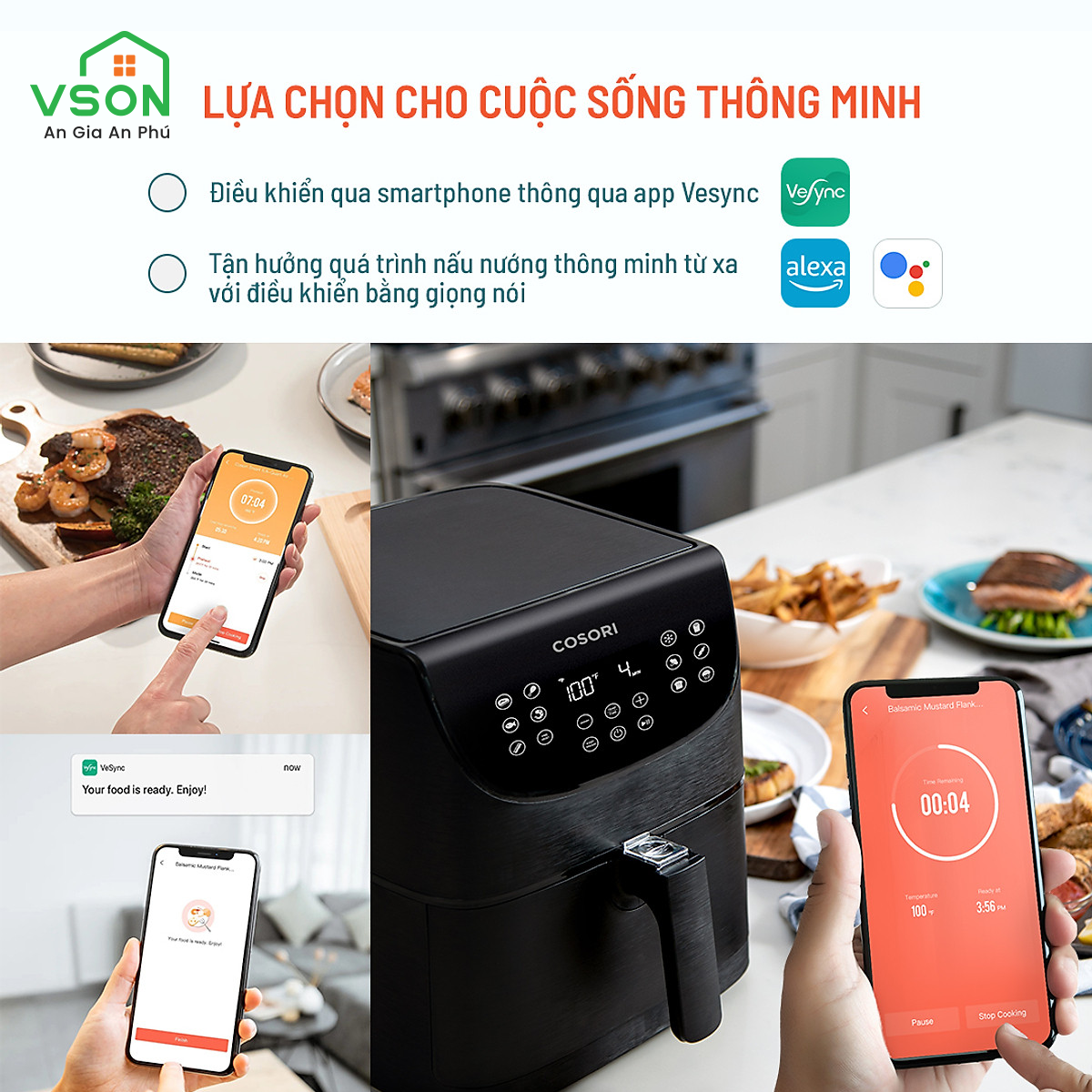 Nồi Chiên Không Dầu Thương Hiệu Mỹ COSORI CS158-AF 5.5L - Có kết nối Wifi - Hàng Chính Hãng