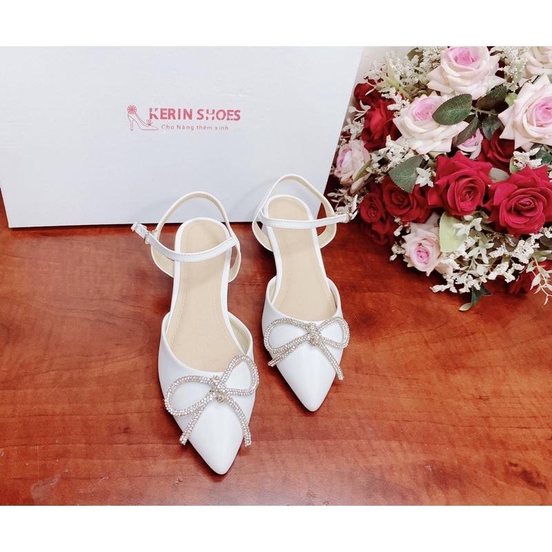 Giày sandal bệt - 5cm lụa satin có nơ