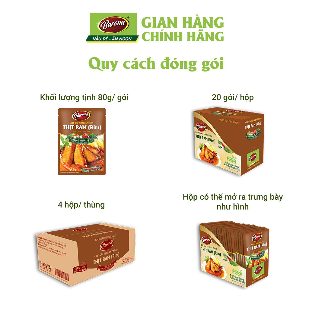 Combo 3 gói Xốt Gia vị hoàn chỉnh Barona - Thịt Ram 80gr