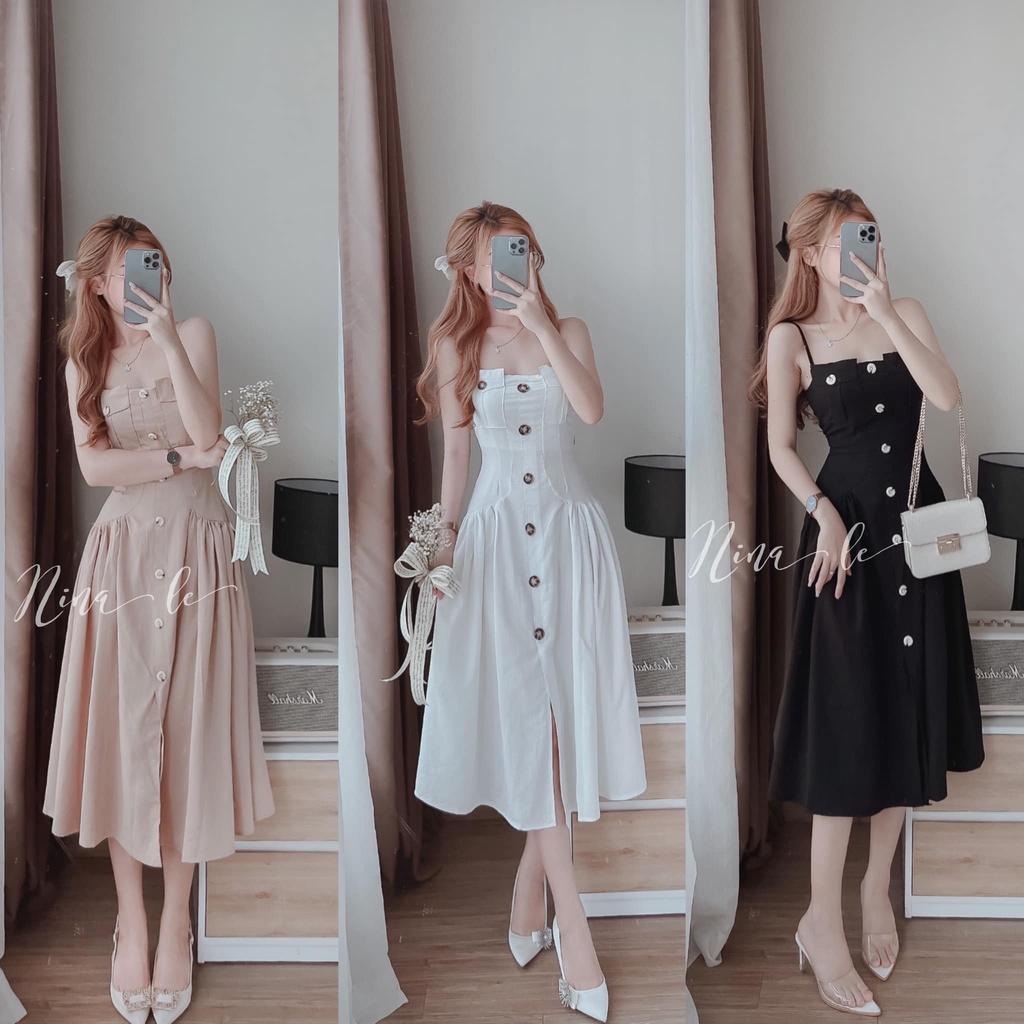 Đầm váy hai dây dáng xòe xếp ly sang chảnh, màu sắc giúp nàng nổi bật dạ tiệc, dạo phố.