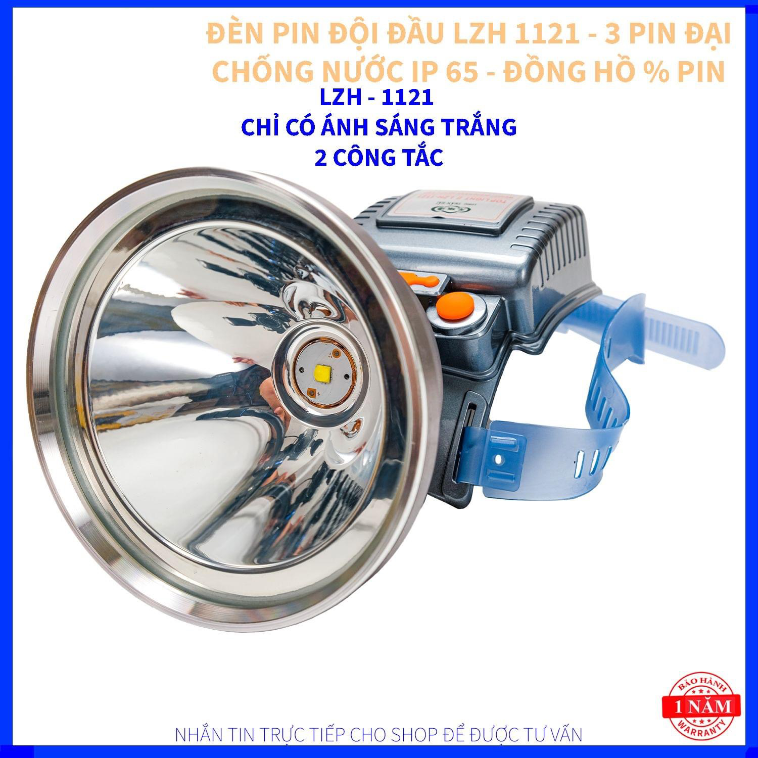 ĐÈN PIN ĐỘI ĐẦU LZH 1121 - 3 PIN ĐẠI 26650 VÀ 4 PIN 18650 - SÁNG 15H - 20H LIÊN TỤC - TRÁ 12CM - 2 CÔNG TẮC - 3 CHẾ ĐỘ SÁG - KÍNH THỦY TINH - CHỐNG NƯỚC IP65 - DÂY NHỰA
