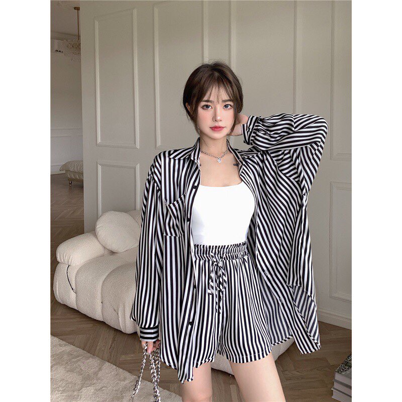 Áo sơ mi nữ thời trang form dài dáng rộng