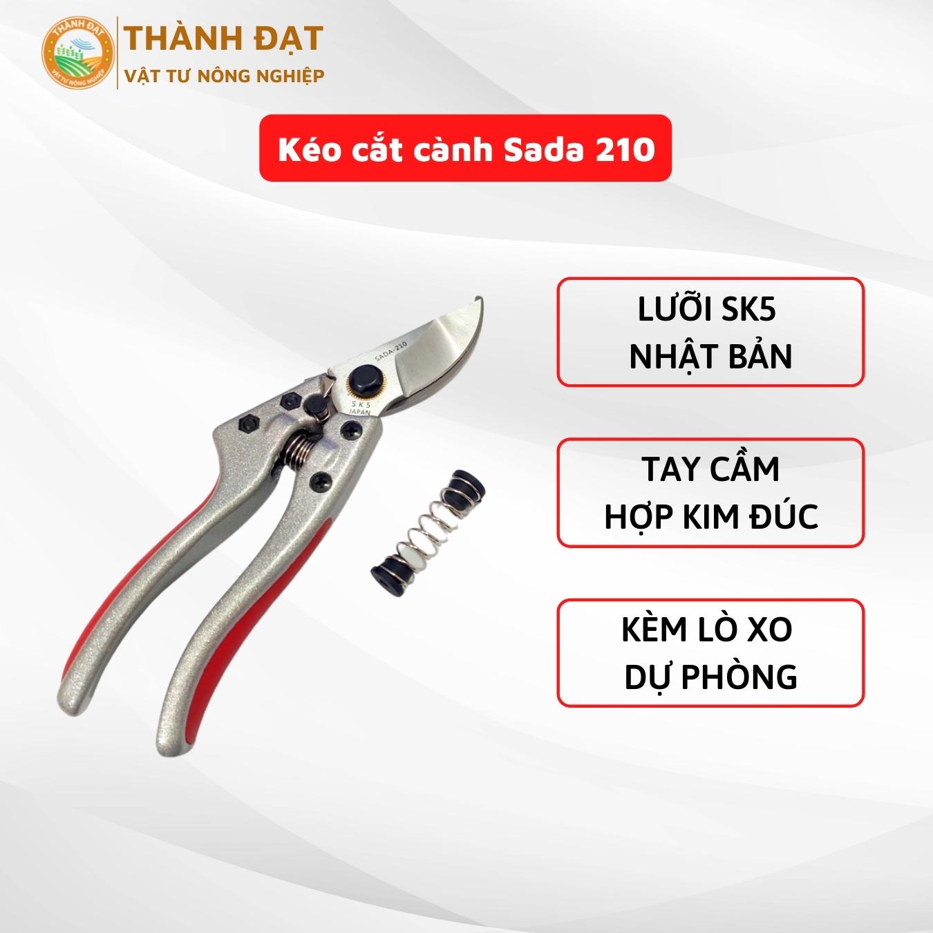 Kéo cắt cành SADA 210 lưỡi thép SK5 nhật bản không gỉ, tay cầm hợp kim đúc