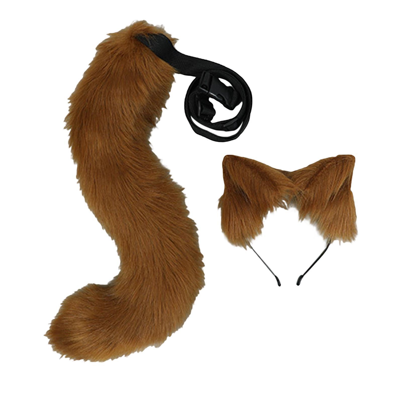 2Pcs Plush Fox Ears and Tail Set Faux Fur Long Tails Cosplay Party Prop