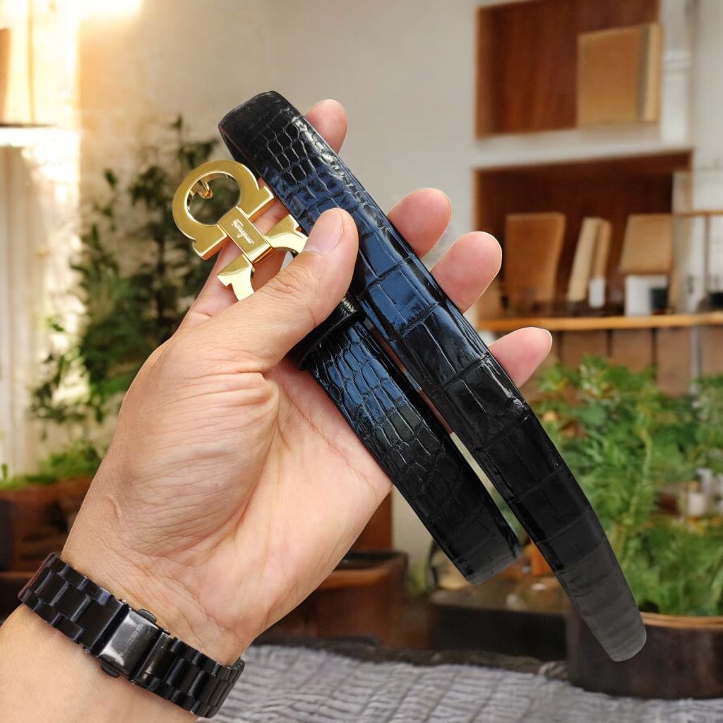 Dây nịt nữ Khóa xịn. Dây liền tấm da bụng cá sấu!