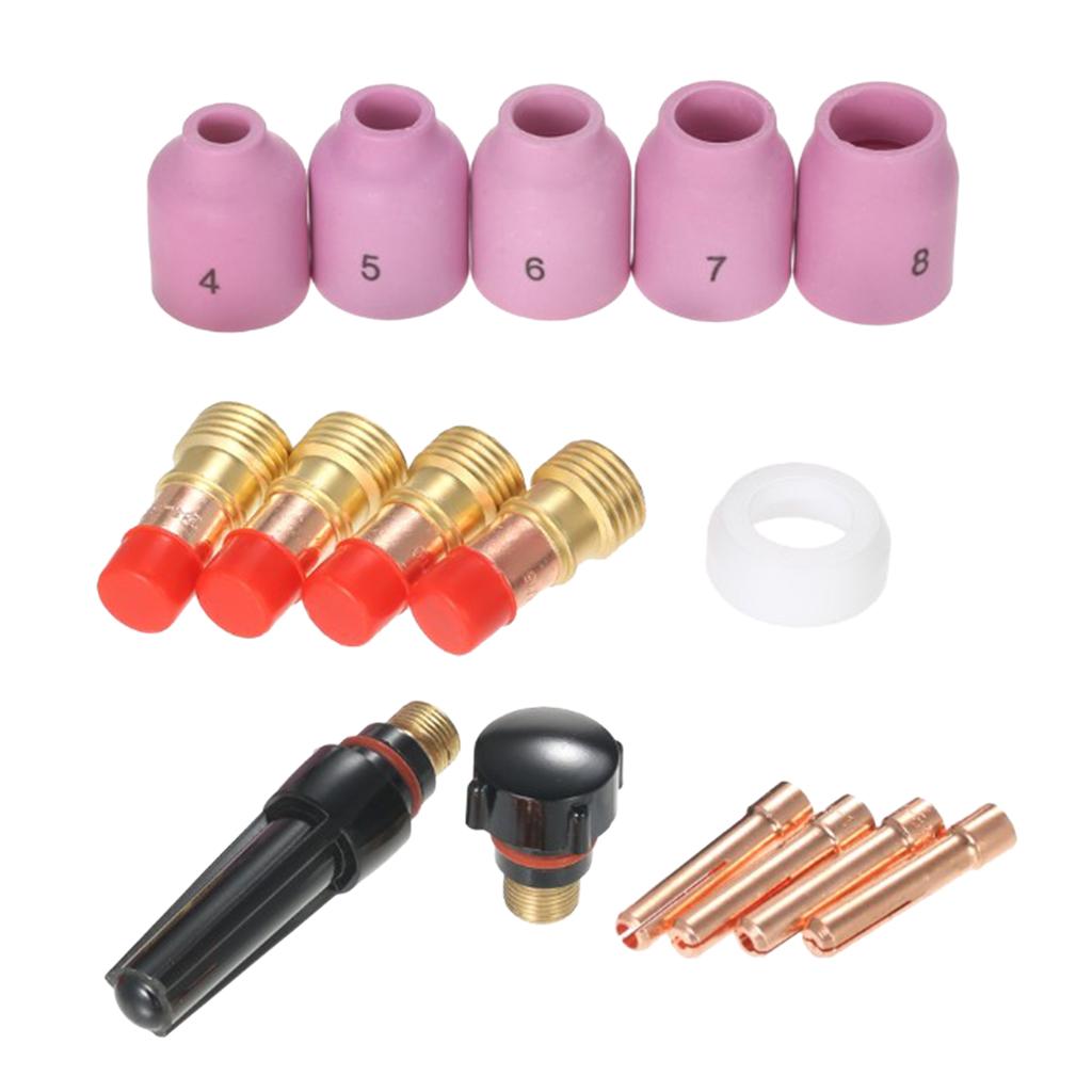 16X Hàn Tig Đèn Pin Sơ Khai Khí Ống Kính Bộ Cốc Collet Thân Vòi Phun WP 17 18 26