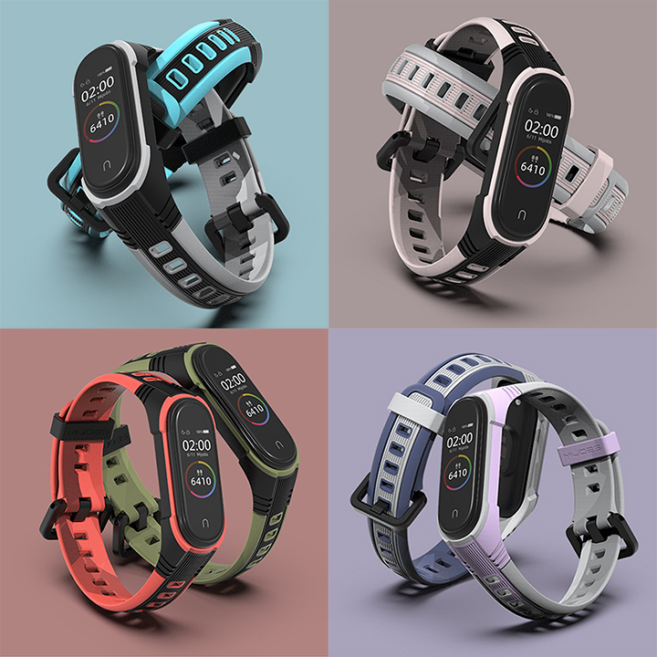 Dây đeo thay thế Mijobs cho Xiaomi Miband 3 - Miband 4 , khóa gài kim kiểu dán thể thao viền màu 4 gốc dày chống sốc - Hàng Nhập Khẩu