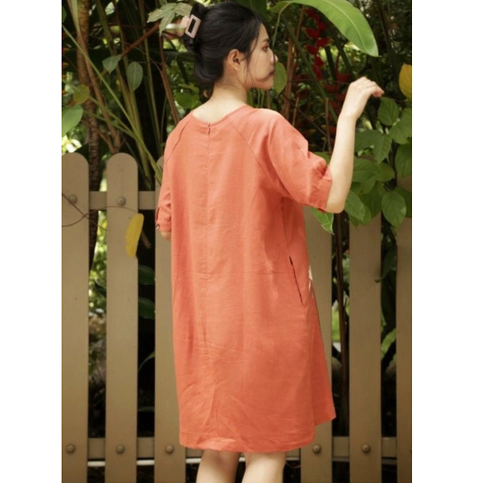 Đầm suông Linen bột Premium form rộng tay bom thêu hoa trẻ trung ArcticHunter