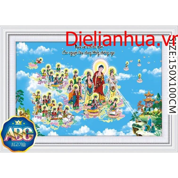 Tranh đá Tây Phương tiếp dẫn Thánh Chúng - kích thước: 150 * 100cm.