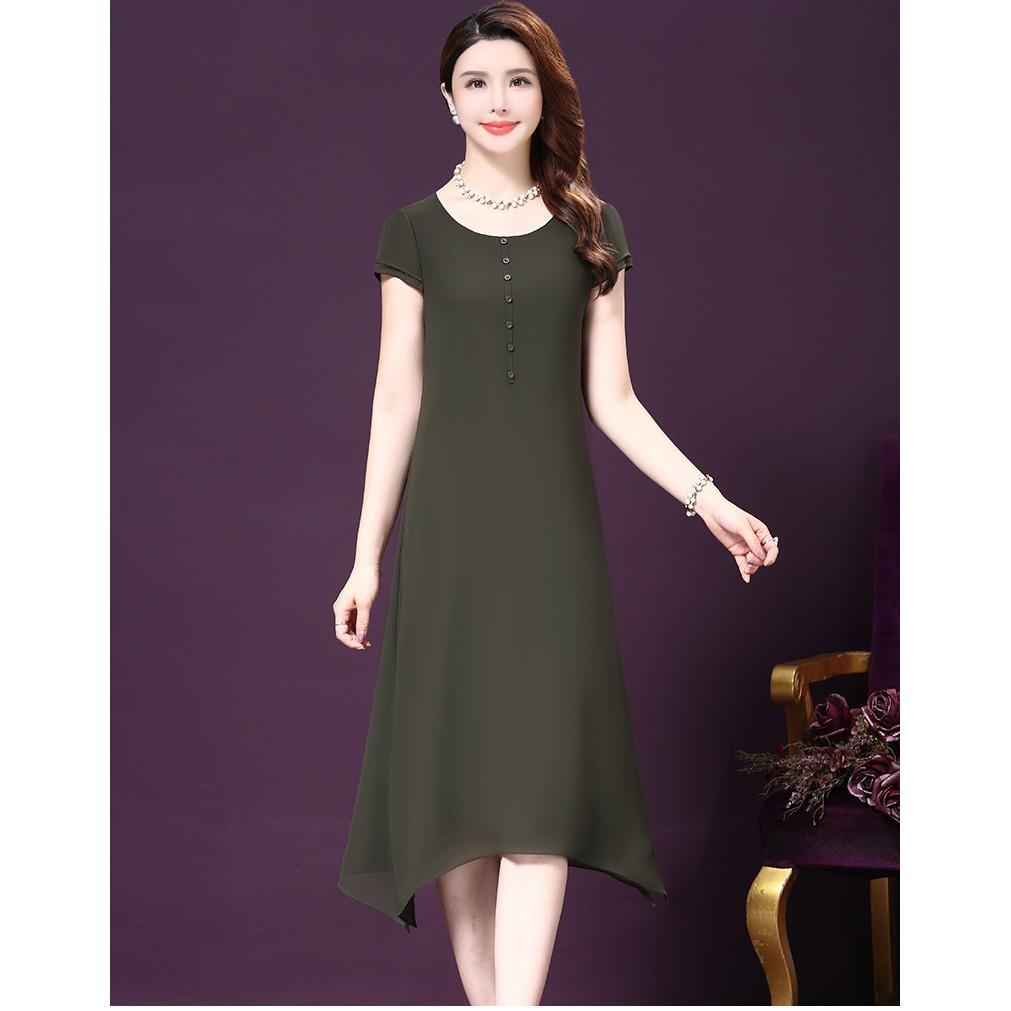LB-19 ĐẦM SUÔNG TRUNG NIÊN TAY NGẮN PHỐI NÚT - HÀNG BIGSIZE
