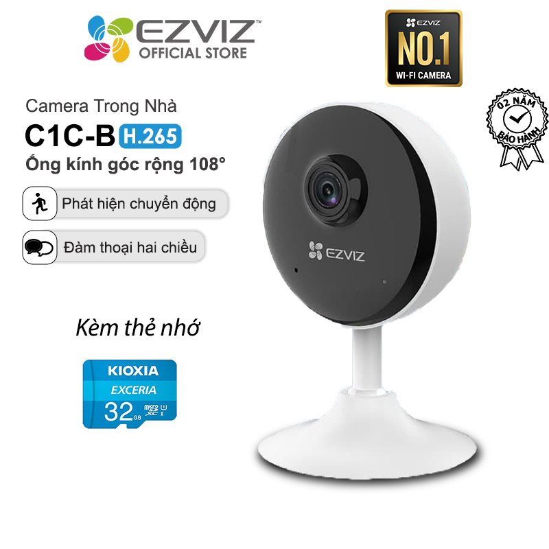 Combo Camera Wi - Fi Trong Nhà Ezviz C1C - B 2Mp Kèm Thẻ Nhớ 32Gb64G - Hàng Chính Hãng - Camera Kèm Thẻ 32G