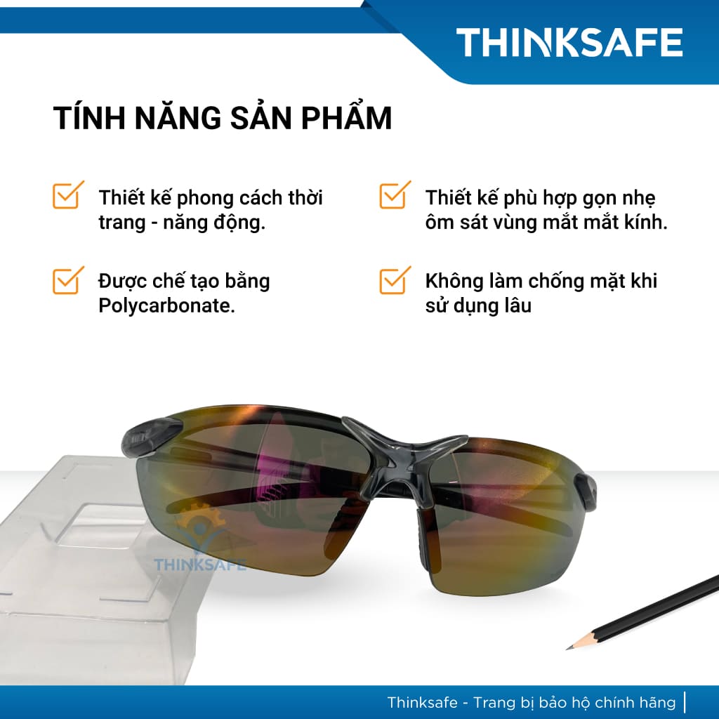 Kính bảo hộ King's Thinksafe, mắt kiếng bảo hộ chống bụi, siêu nhẹ, chống tia uv đi đường, ôm khuôn mặt, màu đen - KY717