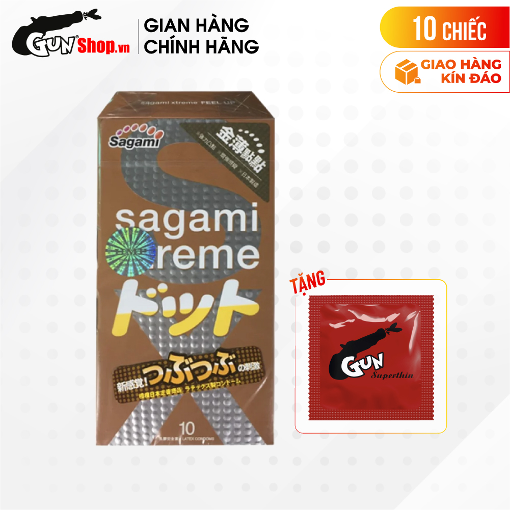 [Hộp 10 cái] Bao cao su Sagami Feel Up - Siêu điểm nổi kèm 1 chiếc BCS Gun Super Thin