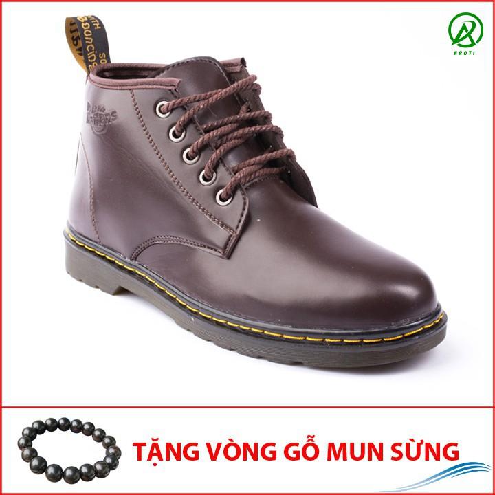 Giày Boot Nam Cổ Lửng Đế Khâu Da Trơn Màu Nâu Phong Cách - M354-NAU(GM)- Kèm Vòng Gỗ Mun Hsp13